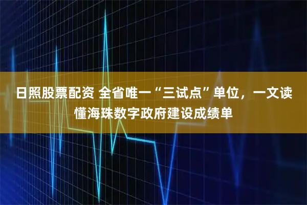 日照股票配资 全省唯一“三试点”单位，一文读懂海珠数字政府建设成绩单